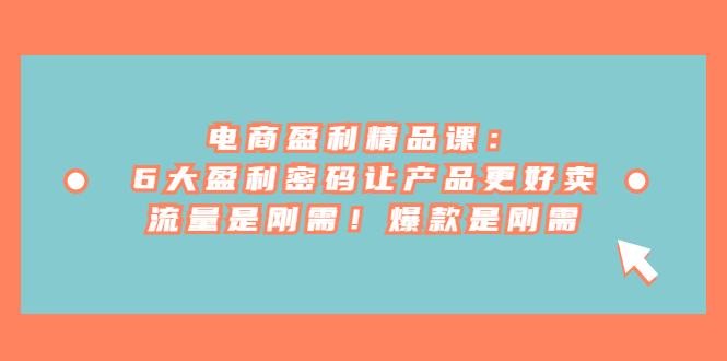 电商盈利精品课：6大盈利 密码让产品更好卖，流量是刚需！爆款是刚需-云际资源网