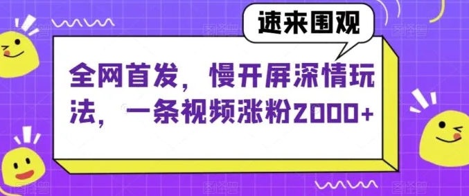 全网首发，慢开屏深情玩法，一条视频涨粉2000+【揭秘】-云际资源网