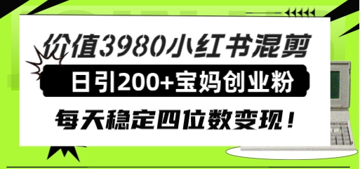 价值3980小红书混剪日引200+宝妈创业粉，每天稳定四位数变现！-云际资源网