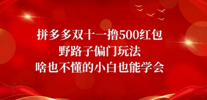 拼多多双十一撸500红包野路子偏门玩法，啥也不懂的小白也能学会【揭秘】-云际资源网