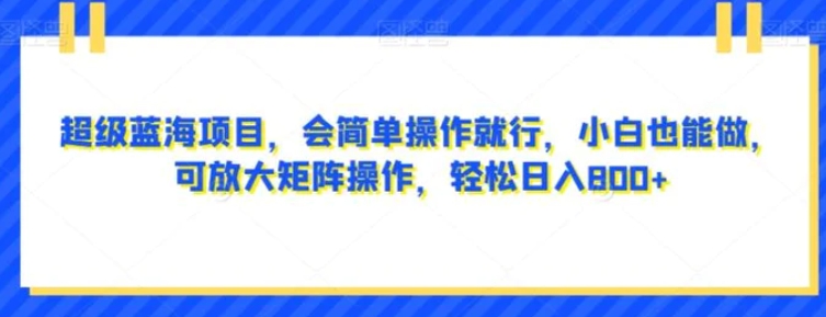 超级蓝海项目，会简单操作就行，小白也能做，可放大矩阵操作，轻松日入800+，-云际资源网