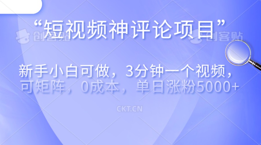 短视频神评论，一天收益500+，新手小白也可操作，长期项目，纯利润-云际资源网