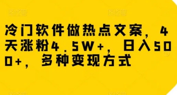 冷门软件做热点文案，4天涨粉4.5W+，日入500+，多种变现方式【揭秘】-云际资源网