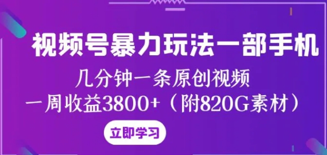 视频号暴力玩法一部手机 几分钟一条原创视频 一周收益3800+-云际资源网