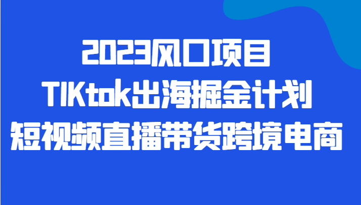 2023风口项目TIKtok出海掘金计划短视频直播带货跨境电商-云际资源网