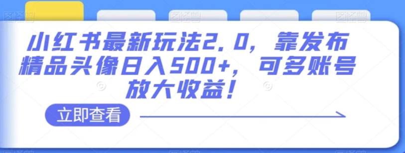 小红书最新玩法2.0，靠发布精品头像日入500+，可多账号放大收益！【揭秘】-云际资源网