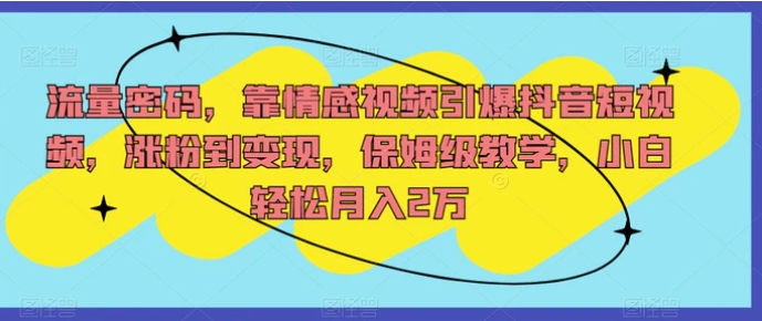 流量密码，靠情感视频引爆抖音短视频，涨粉到变现，保姆级教学，小白轻松月入2万【揭秘】-云际资源网