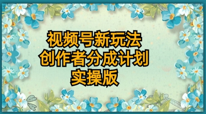 视频号新玩法，创作者分成计划，实操版-云际资源网