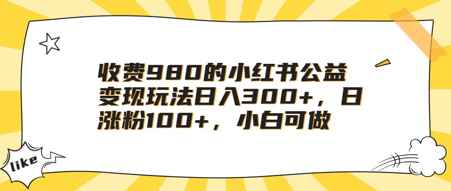 收费980的小红书公益变现玩法日入300+，日涨粉100+，小白可做-云际资源网