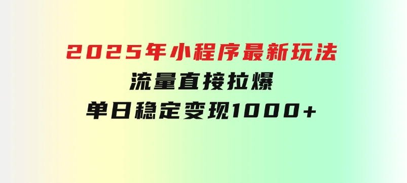 2025年小程序最新玩法，流量直接拉爆，单日稳定变现1000+-云际资源网