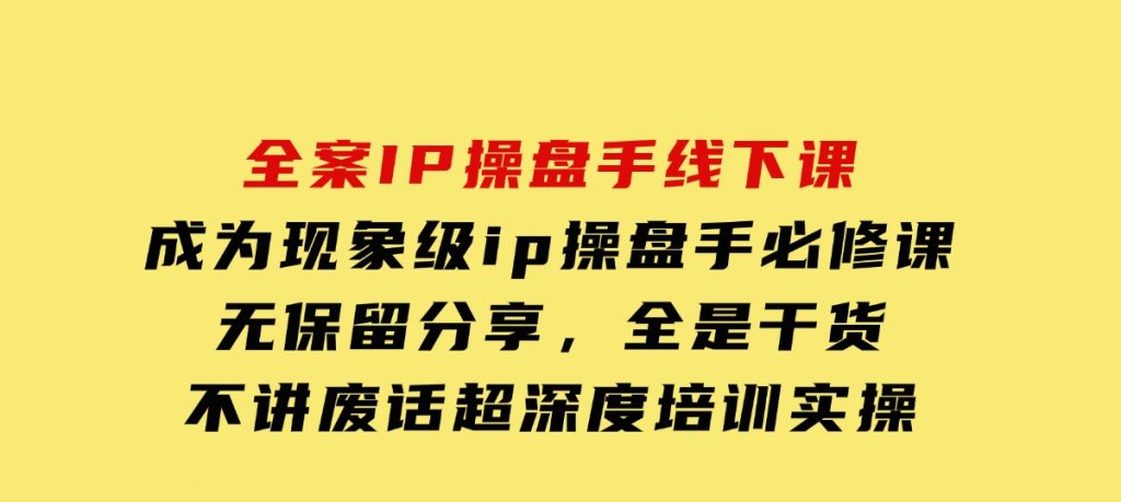 全案IP操盘手线下课，成为现象级ip操盘手必修课，无保留分享，全是干货，不讲废话超深度培训实操-云际资源网