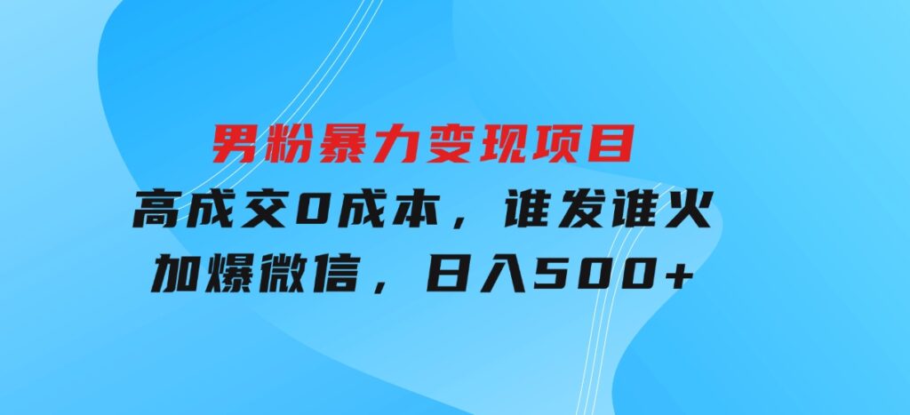 男粉暴力变现项目，高成交0成本，谁发谁火，加爆微信，日入500+-云际资源网