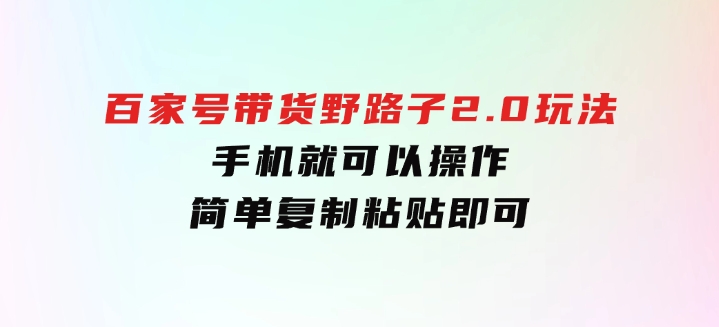 百家号带货野路子2.0玩法，手机就可以操作，简单复制粘贴，-云际资源网