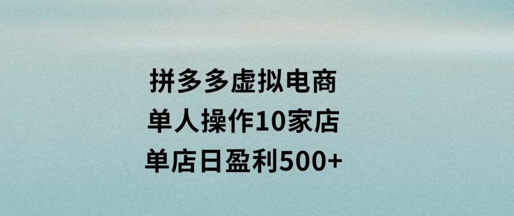 拼多多虚拟电商，单人操作10家店，单店日盈利500+-云际资源网