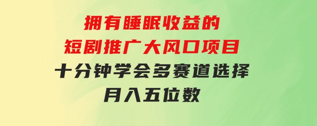 拥有睡眠收益的短剧推广大风口项目，十分钟学会，多赛道选择，月入五位数-云际资源网