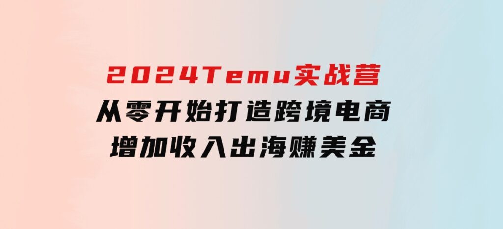 2024Temu实战营：从零开始打造跨境电商，增加收入，出海赚美金-云际资源网