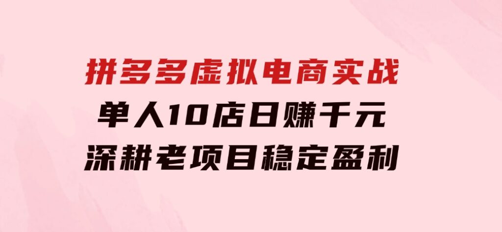 拼多多虚拟电商实战：单人10店日赚千元，深耕老项目，稳定盈利不求风口-云际资源网