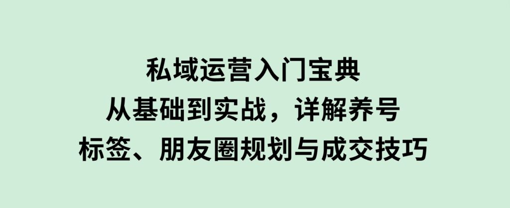 私域运营入门宝典：从基础到实战，详解养号、标签、朋友圈规划与成交技巧-云际资源网