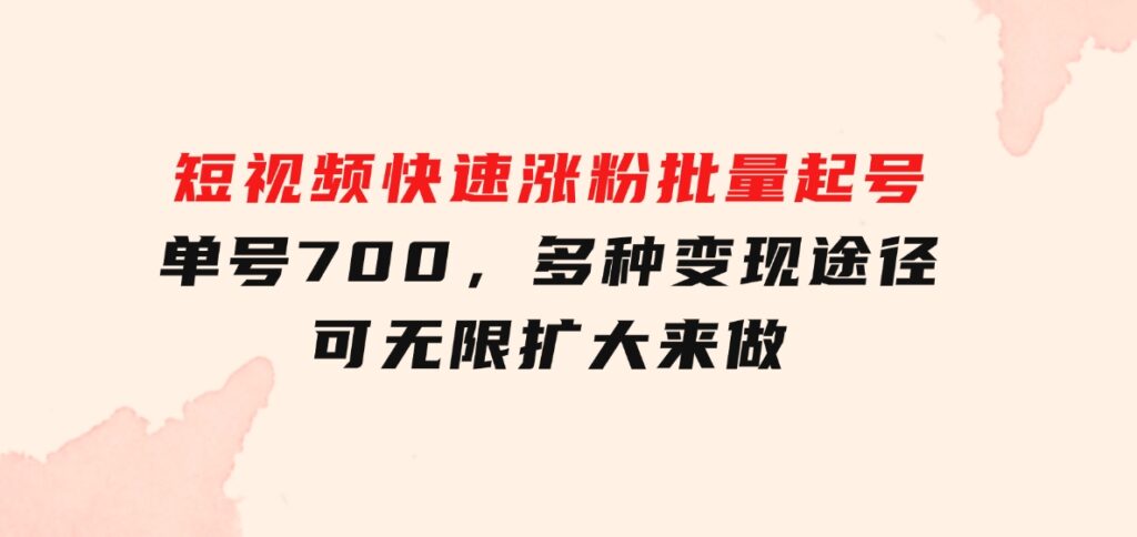 短视频快速涨粉，批量起号，单号700，多种变现途径，可无限扩大来做。-云际资源网