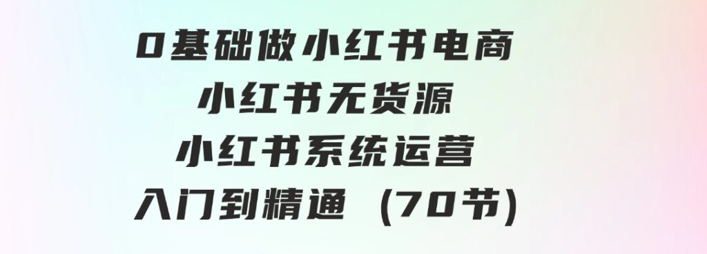 0基础做小红书电商，小红书无货源，小红书系统运营，入门到精通(70节)-云际资源网