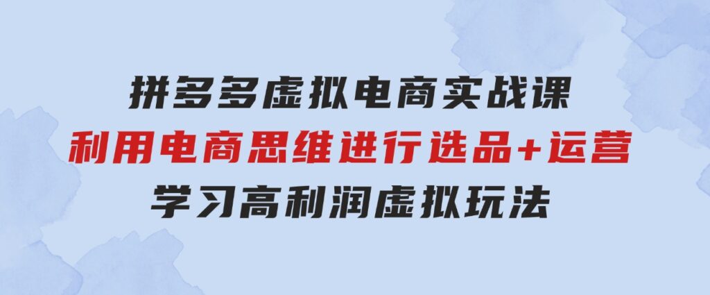 拼多多虚拟电商实战课：利用电商思维进行选品+运营，学习高利润虚拟玩法-云际资源网