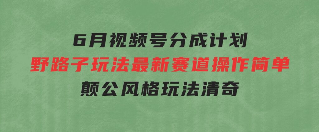 6月视频号分成计划野路子玩法最新赛道操作简单，颠公风格玩法清奇，流…-云际资源网