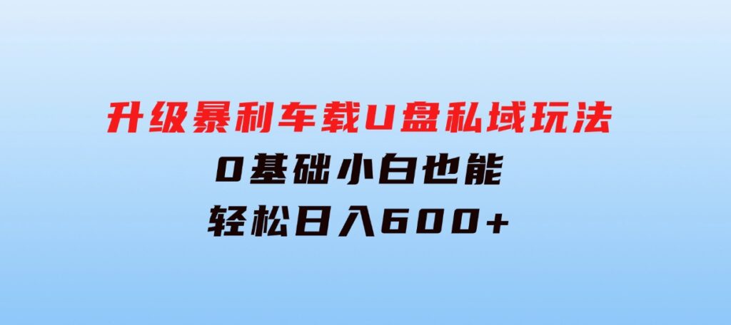 升级暴利车载U盘私域玩法，0基础小白也能轻松日入600+-云际资源网