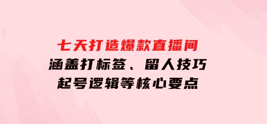 七天打造爆款直播间：涵盖打标签、留人技巧、起号逻辑等核心要点-云际资源网