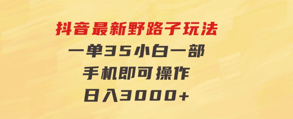 抖音最新野路子玩法，一单35，小白一部手机即可操作，，日入3000+-云际资源网