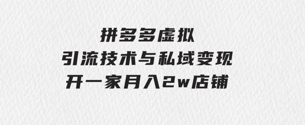 拼多多虚拟-引流技术与私域变现_拼多多教程：开一家月入2w店铺-云际资源网