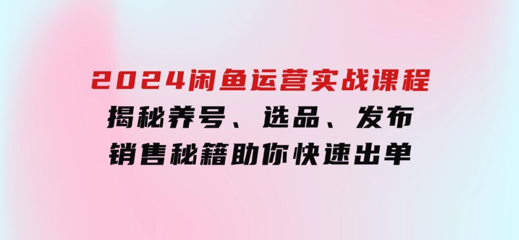 2024闲鱼运营实战课程：揭秘养号、选品、发布与销售秘籍，助你快速出单-云际资源网