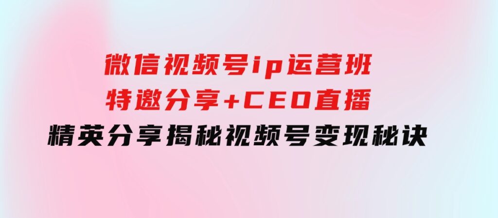 微信视频号ip运营班：特邀分享+CEO直播+精英分享，揭秘视频号变现秘诀-云际资源网