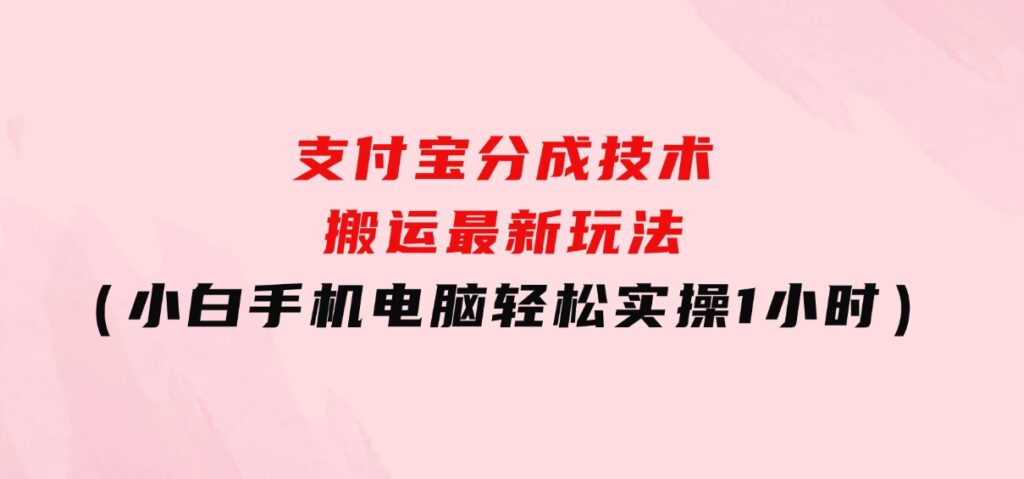 支付宝分成技术搬运“最新玩法”（小白手机电脑轻松实操1小时）-云际资源网