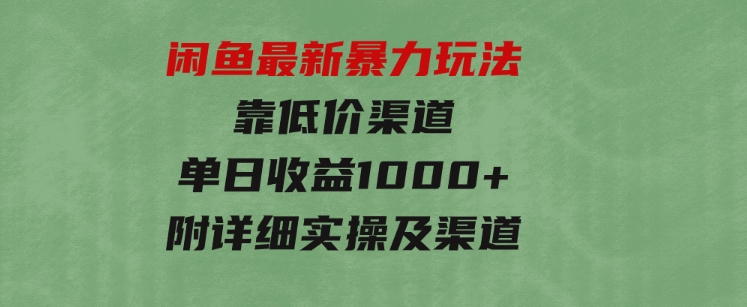 闲鱼最新暴力玩法，靠低价渠道单日收益1000+，附详细实操及渠道-云际资源网
