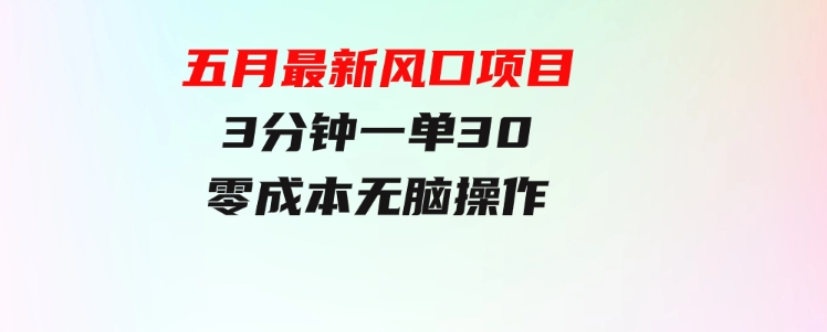 五月最新风口项目，3分钟一单30，零成本，无脑操作-云际资源网