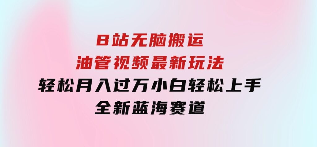 B站无脑搬运油管视频最新玩法，轻松月入过万，小白轻松上手，全新蓝海赛道-云际资源网