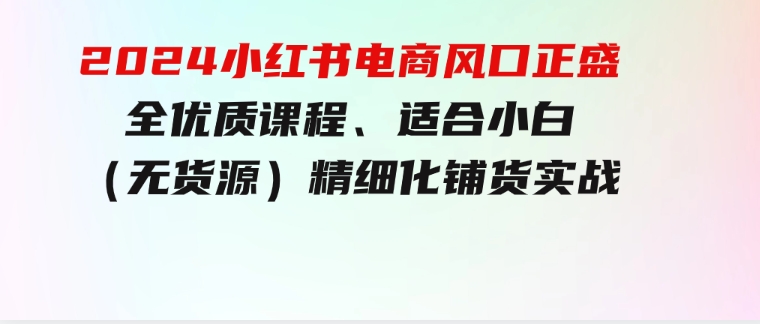 2024小红书电商风口正盛，全优质课程、适合小白（无货源）精细化铺货实战-云际资源网