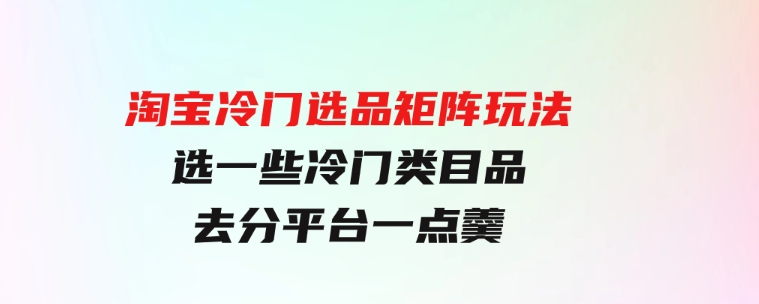 淘宝冷门选品矩阵玩法：换种玩法，选一些冷门类目品，去分平台一点羹-云际资源网