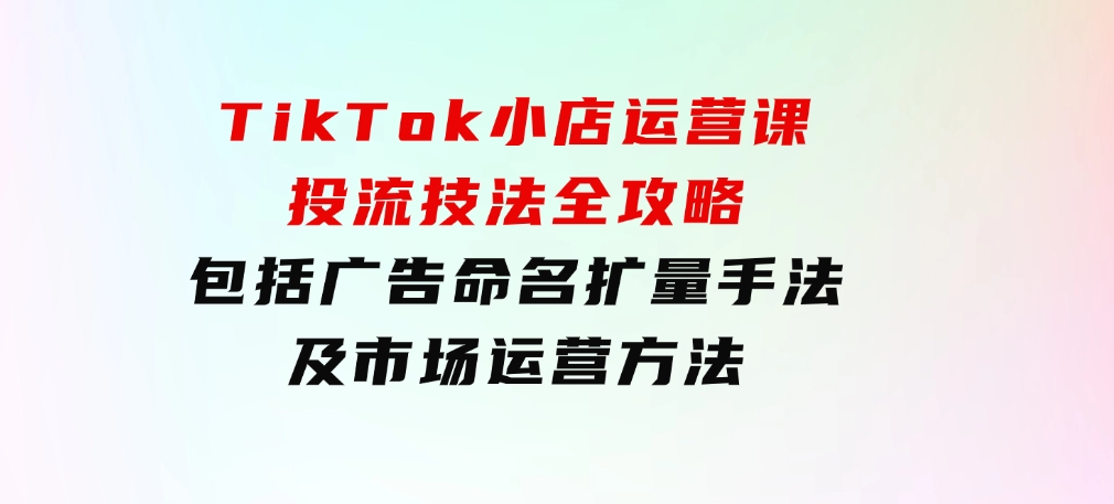 TikTok小店运营课：投流技法全攻略，包括广告命名扩量手法及市场运营方法-云际资源网