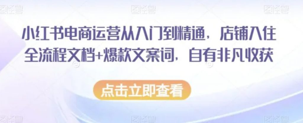 小红书电商运营从入门到精通，店铺入住全流程文档+爆款文案词，自有非凡收获-云际资源网