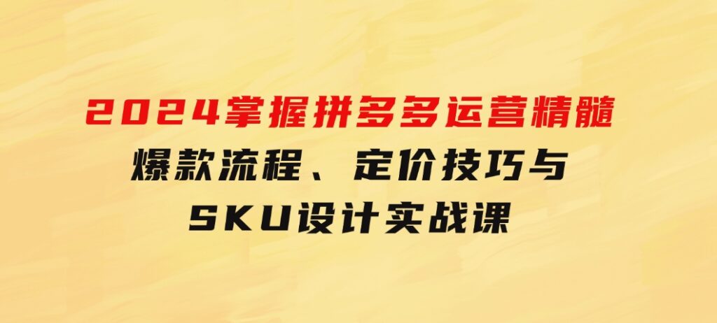 2024掌握拼多多运营精髓：爆款流程、定价技巧与SKU设计实战课-云际资源网