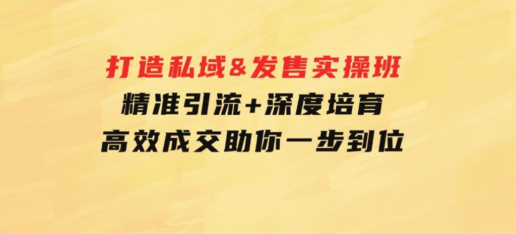 打造私域&发售实操班：精准引流+深度培育+高效成交，助你一步到位-云际资源网