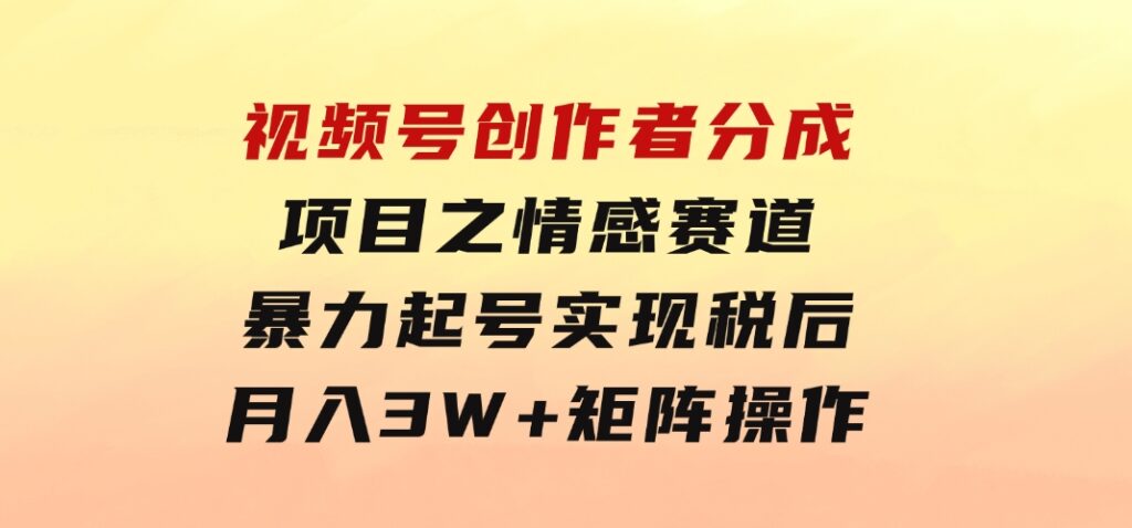 视频号创作者分成项目之情感赛道，暴力起号，实现税后月入3W+矩阵操作-云际资源网