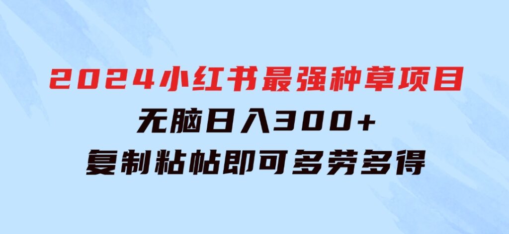 2024小红书最强种草项目，无脑日入300+，复制粘帖即可，多劳多得-云际资源网