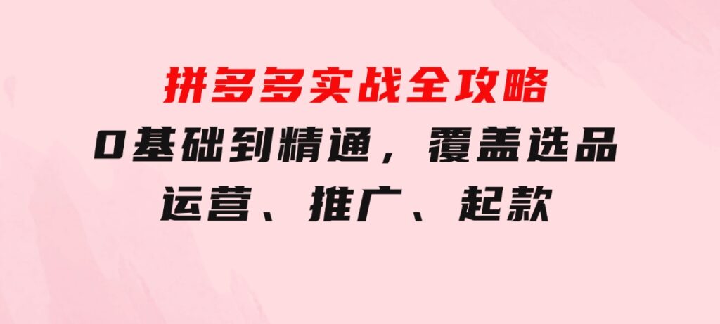 拼多多实战全攻略：0基础到精通，覆盖选品、运营、推广、起款-云际资源网