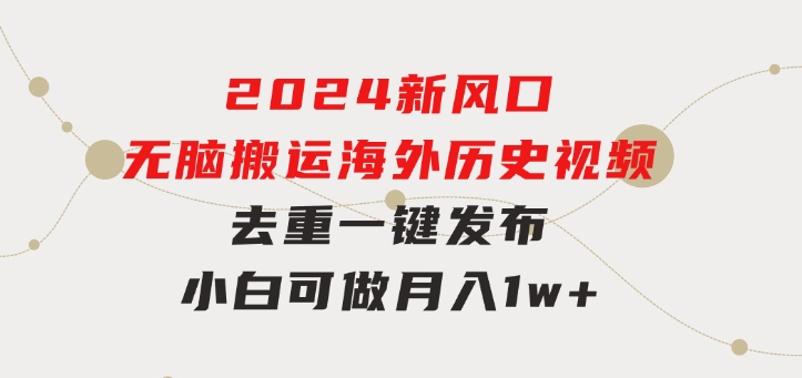 2024新风口，无脑搬运海外历史视频，去重一键发布，小白可做，月入1w不…-云际资源网