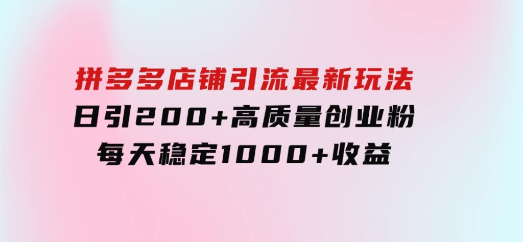 拼多多店铺引流最新玩法，日引200+高质量创业粉，每天稳定1000+收益（-云际资源网