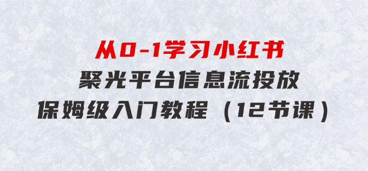 从0-1学习小红书聚光平台信息流投放，保姆级入门教程（12节课）-云际资源网