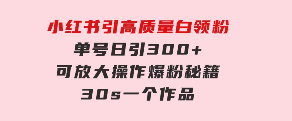 小红书引高质量白领粉，单号日引300+，可放大操作，爆粉秘籍！30s一个作品-云际资源网