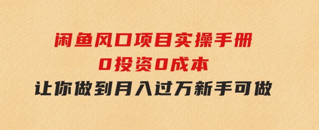 闲鱼风口项目实操手册，0投资0成本，让你做到，月入过万，新手可做-云际资源网